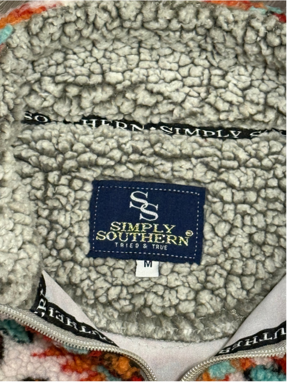 Simply Southern Women's Sherpa Fleece Pullover Aztec Southwestern 1/4 Zip Gray M - Picture 9 of 10